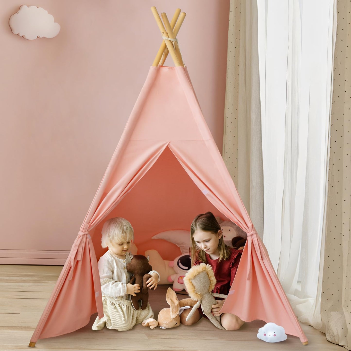 RongFa Pink Teepee Tent for Kids – Portable Indoor/Outdoor Playhouse (48x48x56 in)