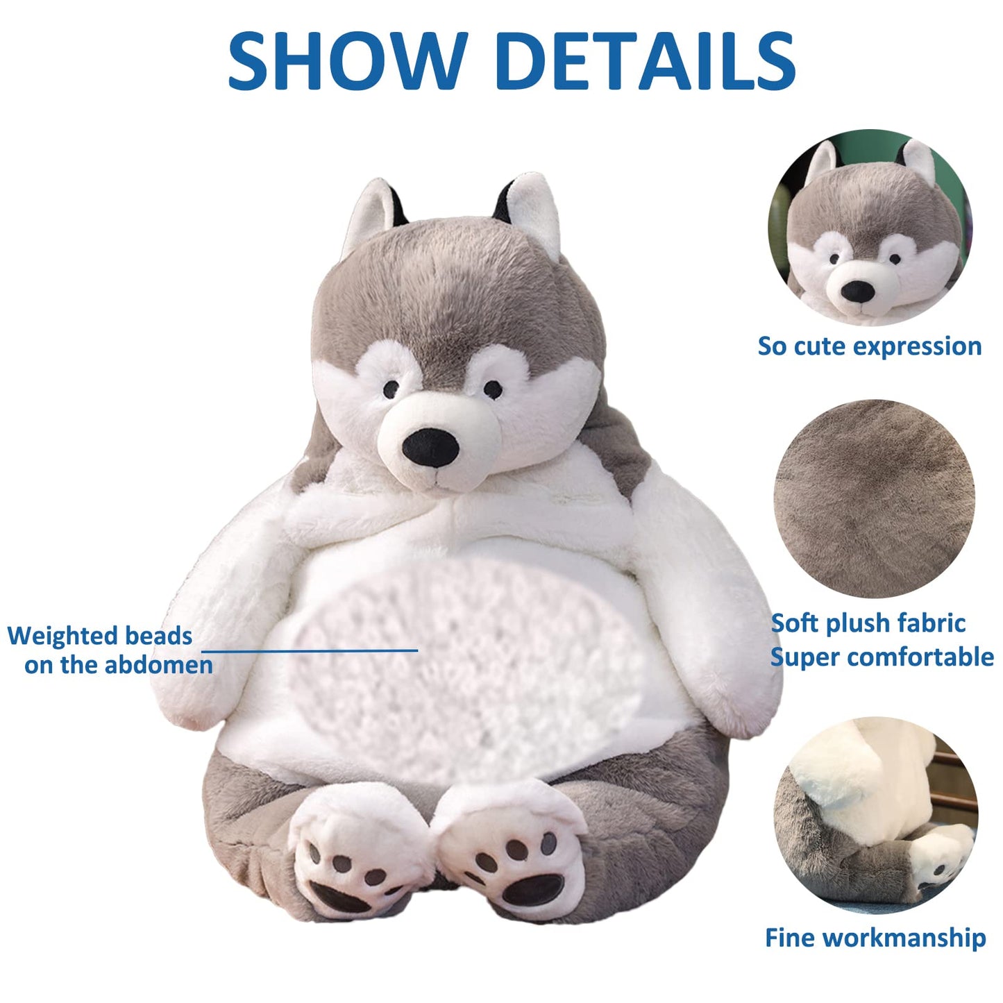 Ronivia Husky Weighted Plush Pillow — Large 21.5in Hugging Plush Toy