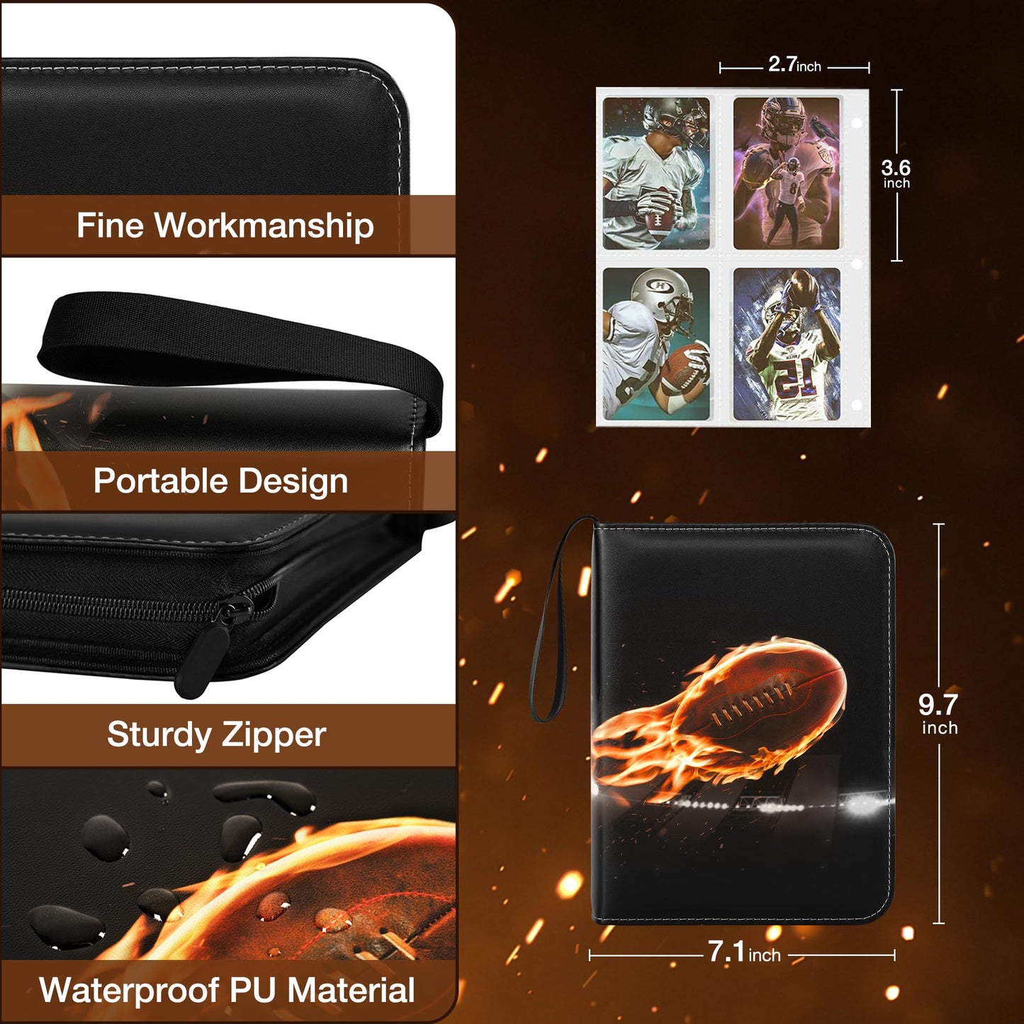 RONMONG Football Card Binder 440 Card Capacity 2025-2026 Album with Sleeves
