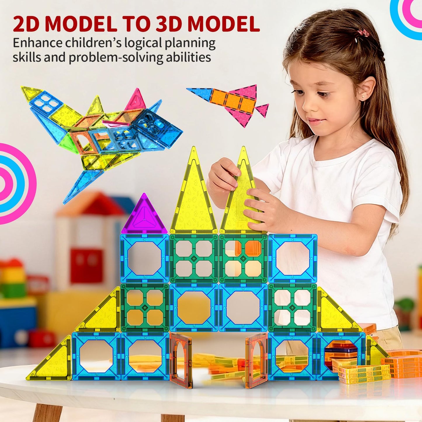 Ronqs 250 PCS 3D STEM Magnetic Tiles for Kids | Magnetic Building Blocks Set