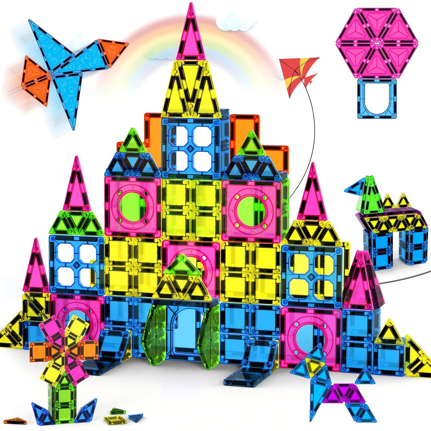 Ronqs 250 PCS 3D STEM Magnetic Tiles for Kids | Magnetic Building Blocks Set