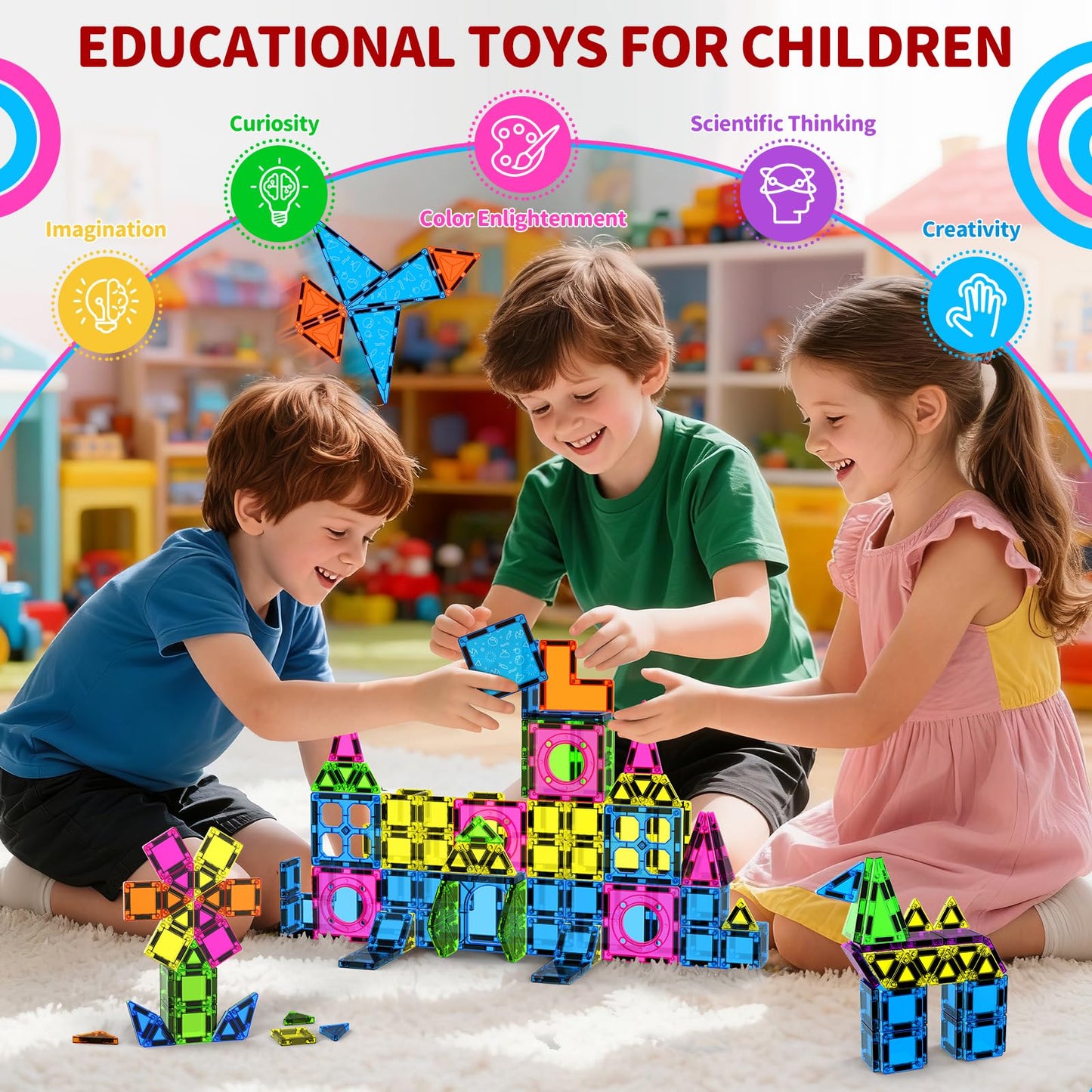 Ronqs 250 PCS 3D STEM Magnetic Tiles for Kids | Magnetic Building Blocks Set