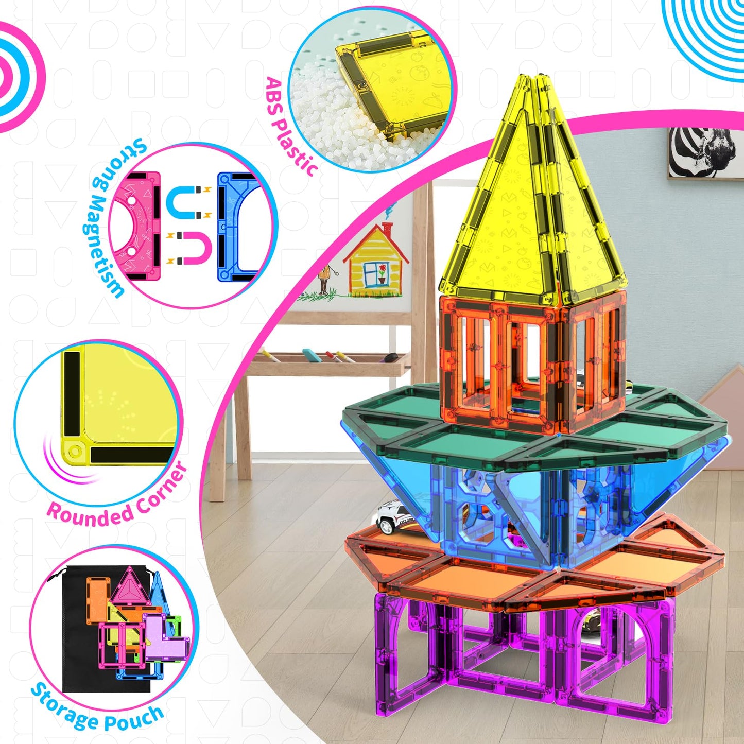 Ronqs 250 PCS 3D STEM Magnetic Tiles for Kids | Magnetic Building Blocks Set