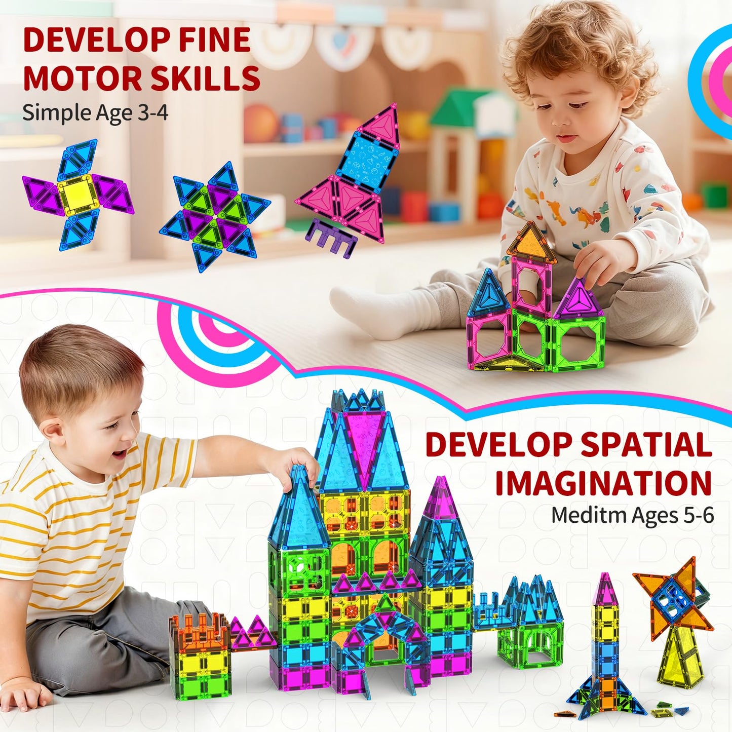 Ronqs 250 PCS 3D STEM Magnetic Tiles for Kids | Magnetic Building Blocks Set