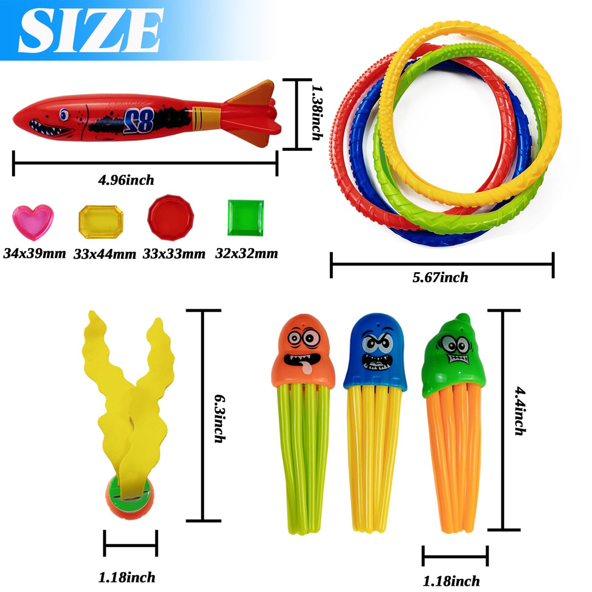 RONYOUNG 50-Piece Pool Diving Toys Set – Dive Rings, Torpedoes & Gems for Kids