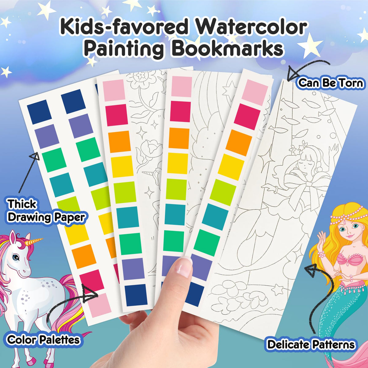ROOCHKD Watercolor Bookmarks: Pocket Paint Set for Kids, Mess-Free & Travel-Ready