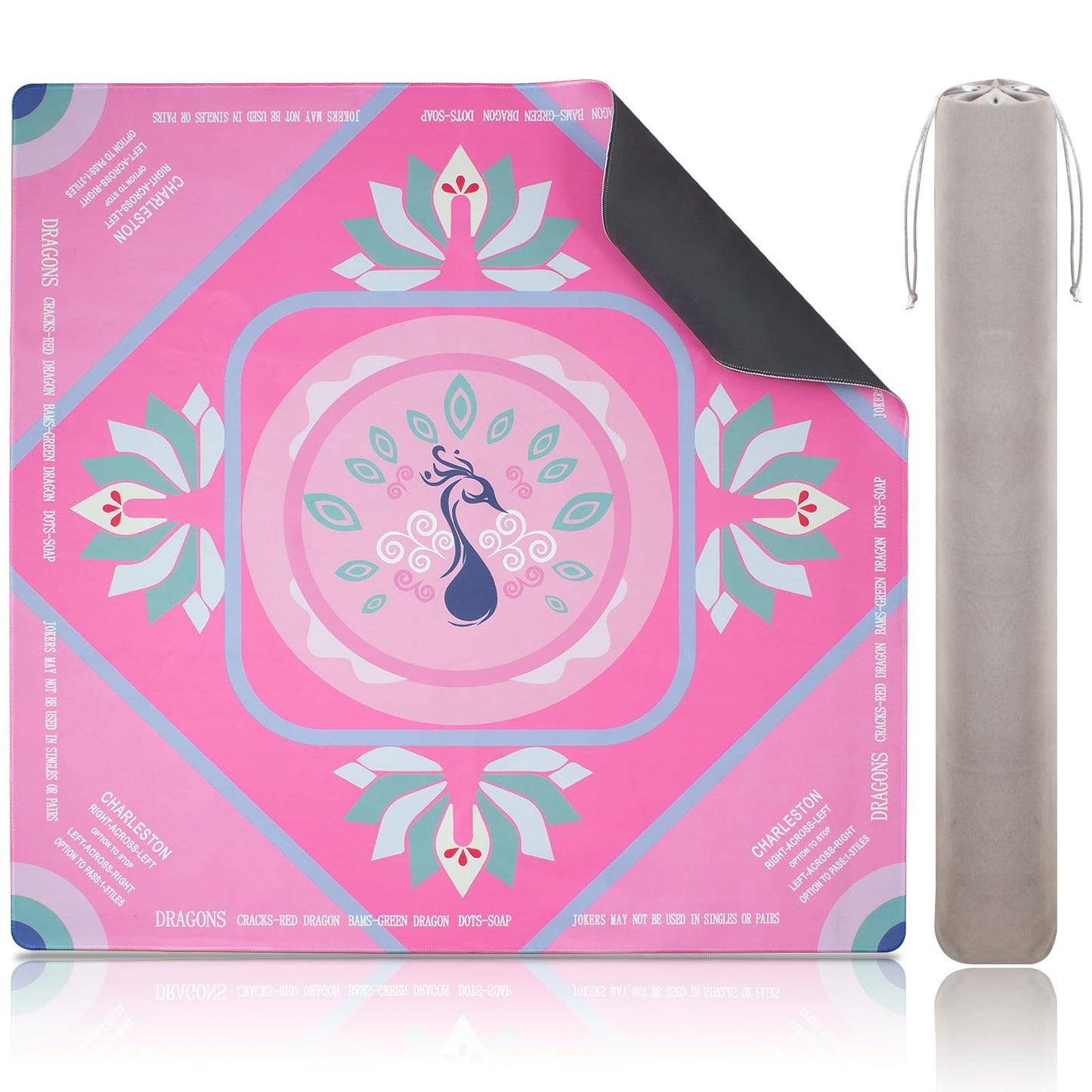 Roocn 2026 Mahjong Mat 31.5 x 31.5 in | Non-Slip, Noise-Reducing, Waterproof Surface | Pink Peacock Design