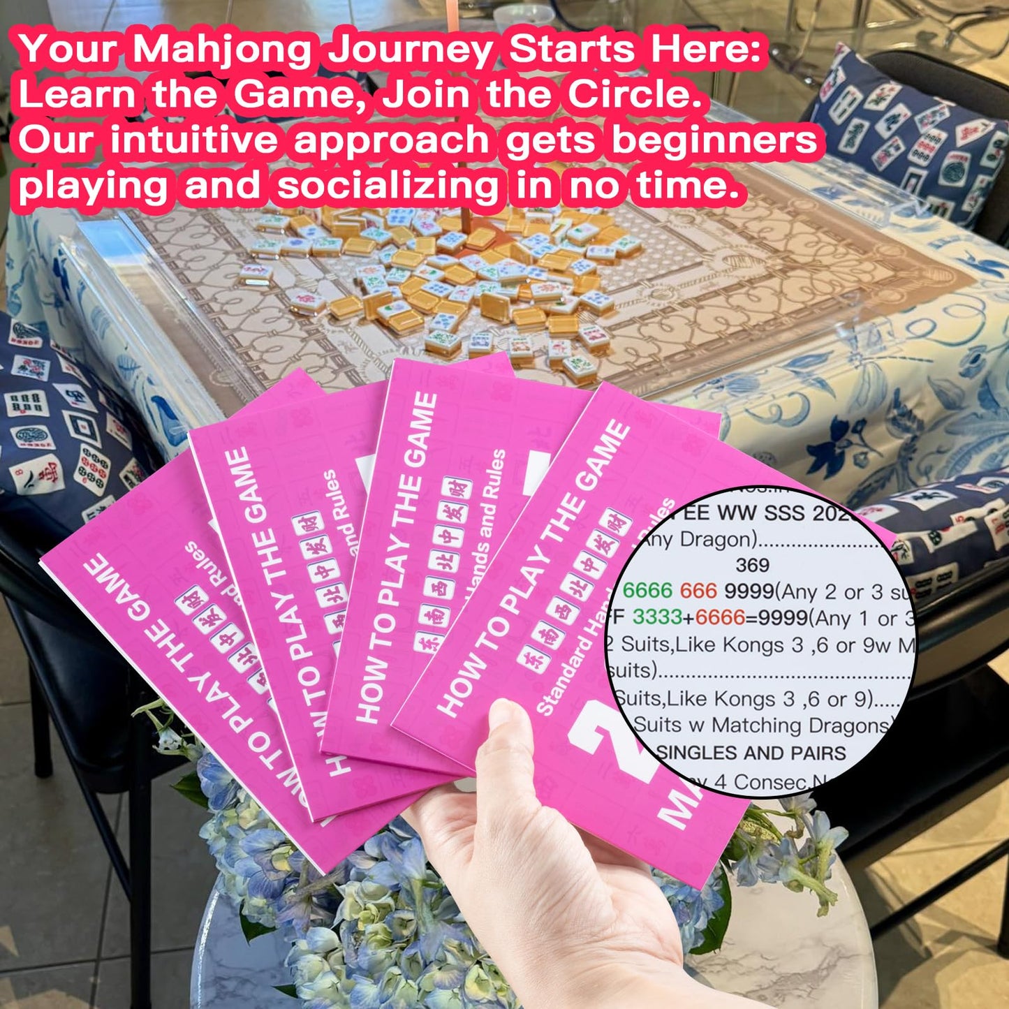 Roocn 2025 American Mahjong Rule Cards — Large Pink Guides (Set of 4)
