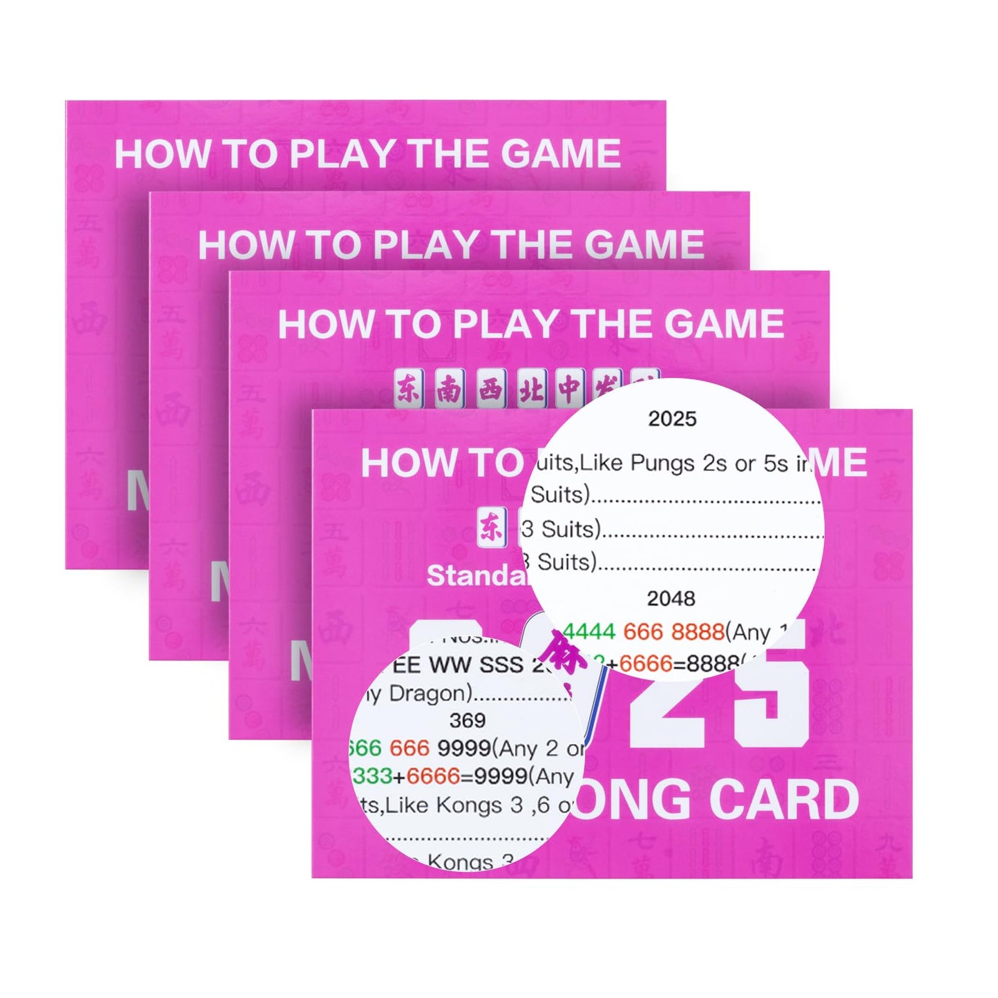 Roocn 2025 American Mahjong Rule Cards — Large Pink Guides (Set of 4)