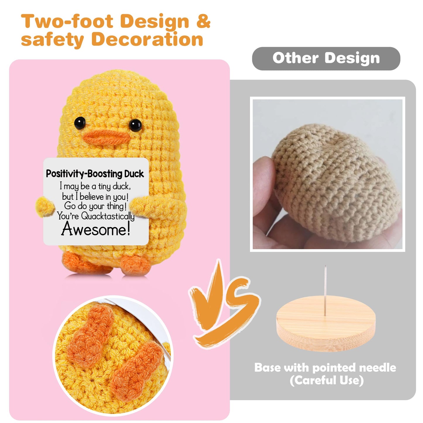 RoomyRoc Positive Affirmation Crochet Duck – Handmade Desk Decor & Mood-Boosting Toy
