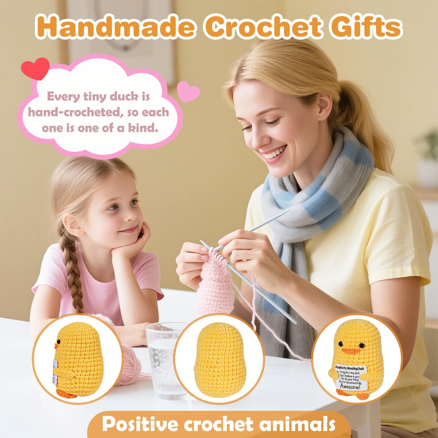 RoomyRoc Positive Affirmation Crochet Duck – Handmade Desk Decor & Mood-Boosting Toy