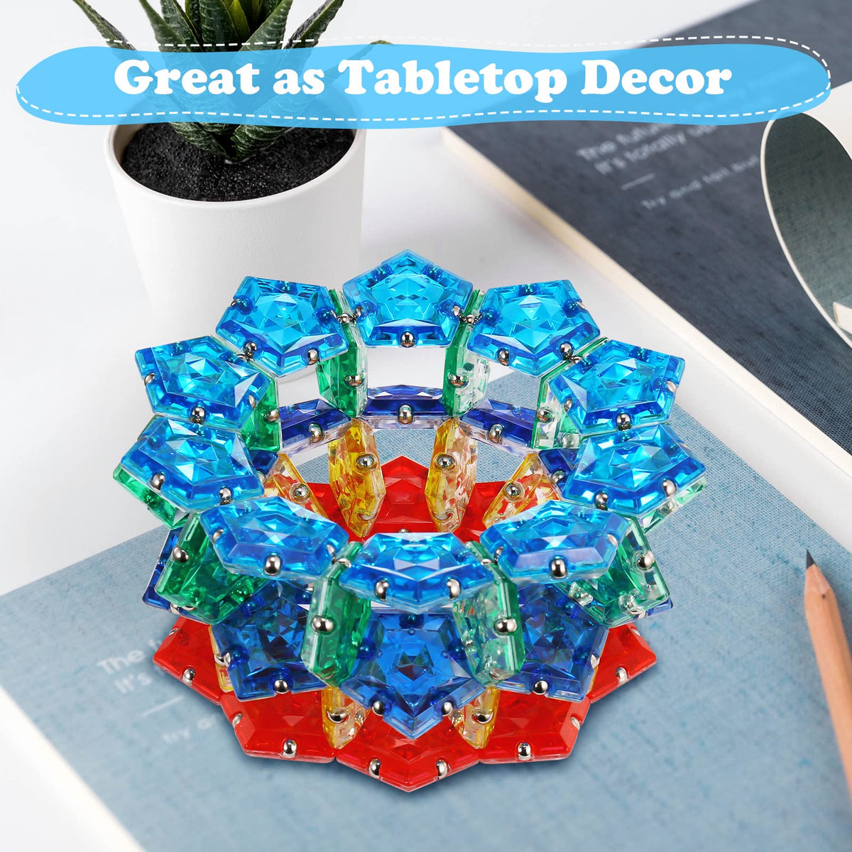 RoomyRoc Magnetic Fidget Sphere – 12-Piece Crystal Blue Pentagonal Magnets Set | Desk Toy for Adults
