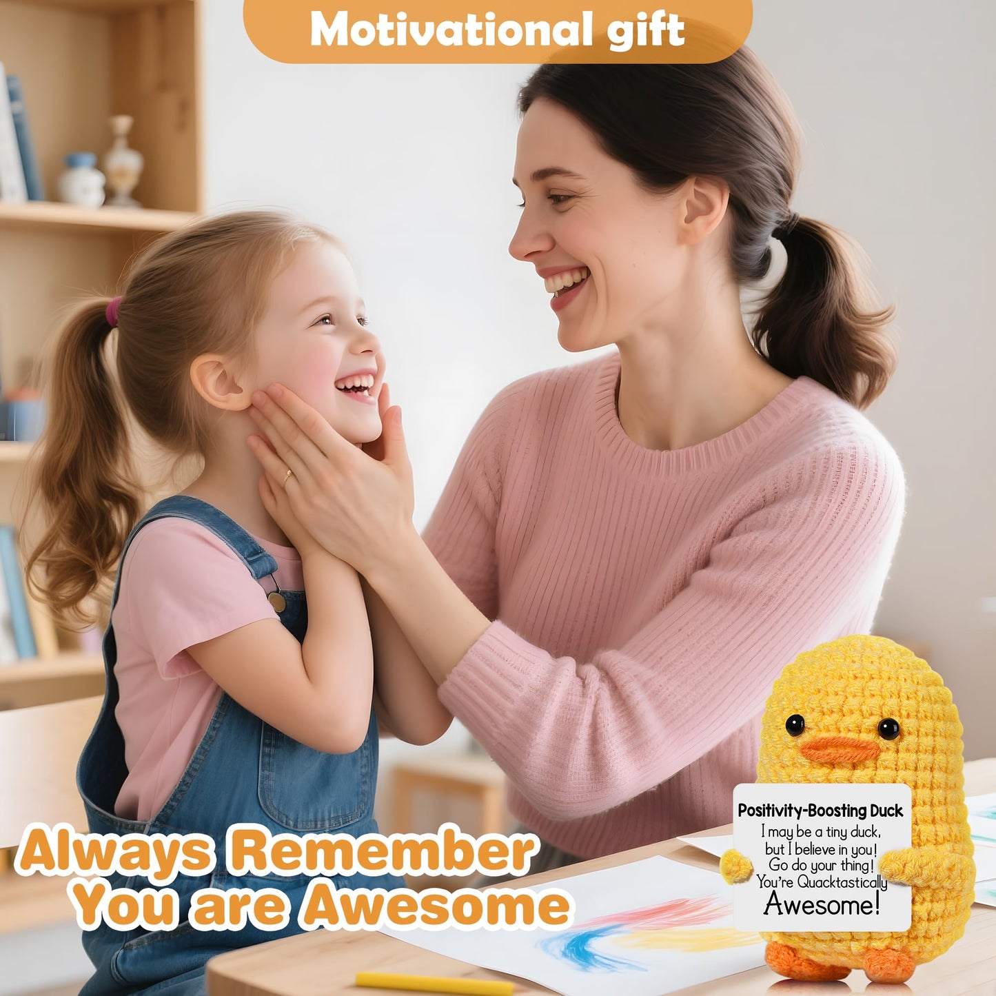 RoomyRoc Positive Affirmation Crochet Duck – Handmade Desk Decor & Mood-Boosting Toy