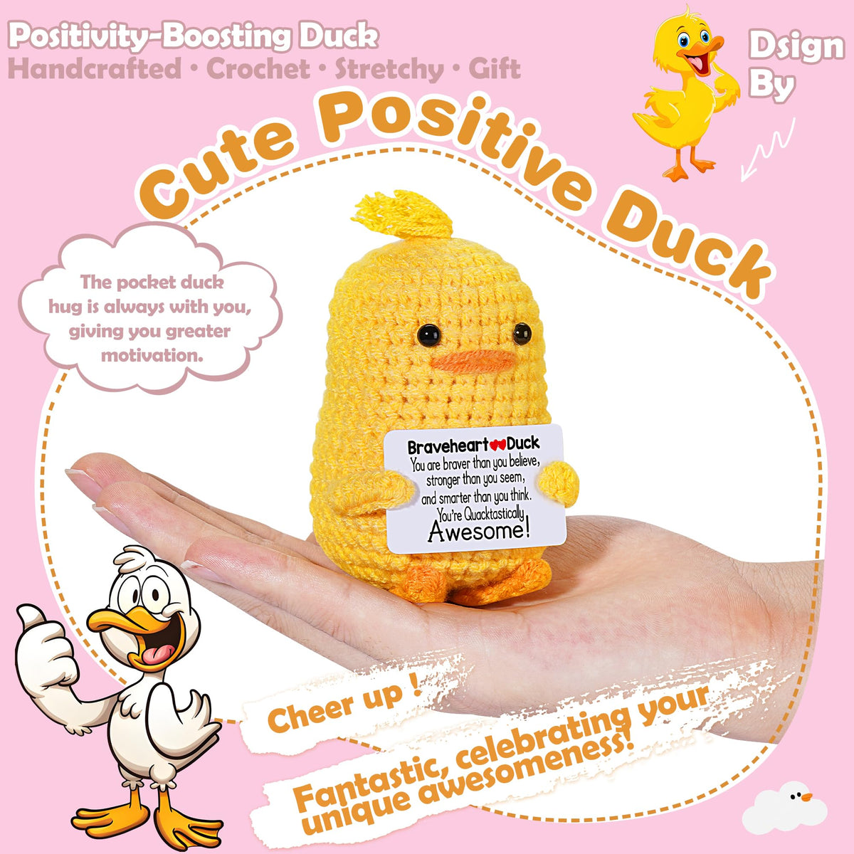 RoomyRoc Valentines Inspirational Gifts for Women – Positive Crochet Duck
