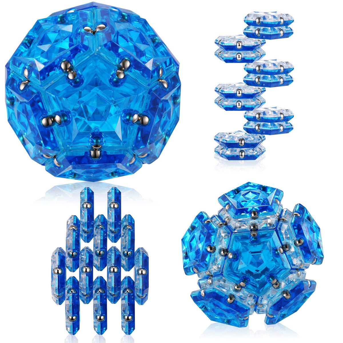 RoomyRoc Magnetic Fidget Sphere – 12-Piece Crystal Blue Pentagonal Magnets Set | Desk Toy for Adults