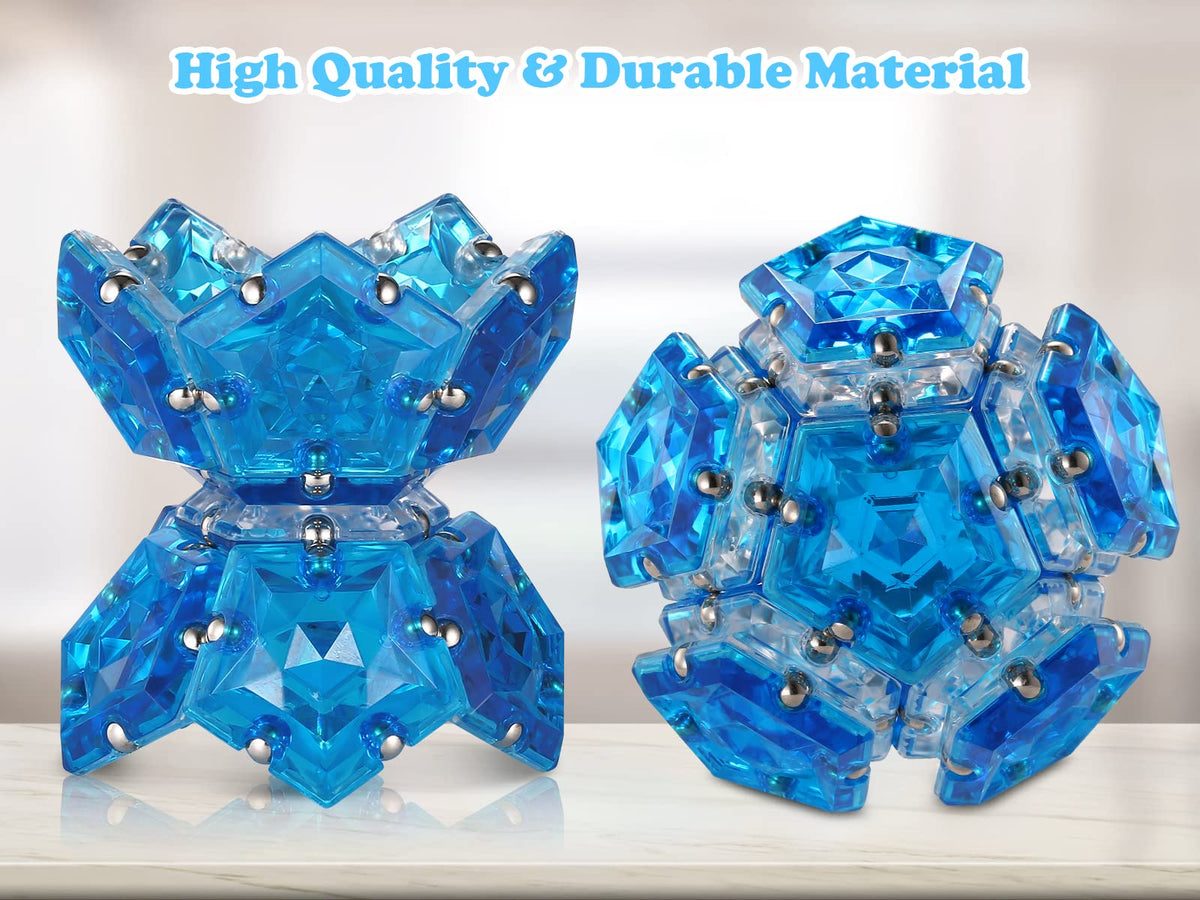 RoomyRoc Magnetic Fidget Sphere – 12-Piece Crystal Blue Pentagonal Magnets Set | Desk Toy for Adults
