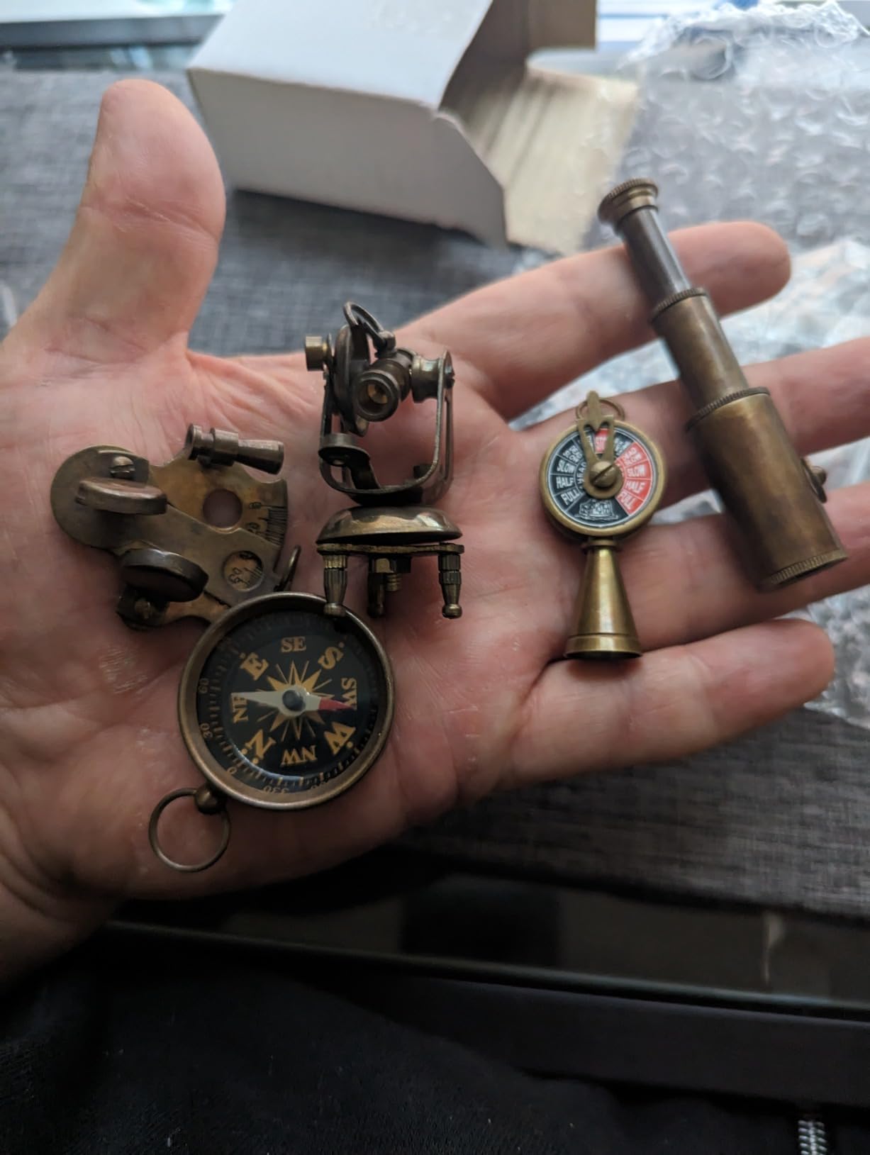 Roorkee Instruments: Brass Nautical Miniatures Set – Telescope, Compass, Sextant, Theodolite & Telegraph