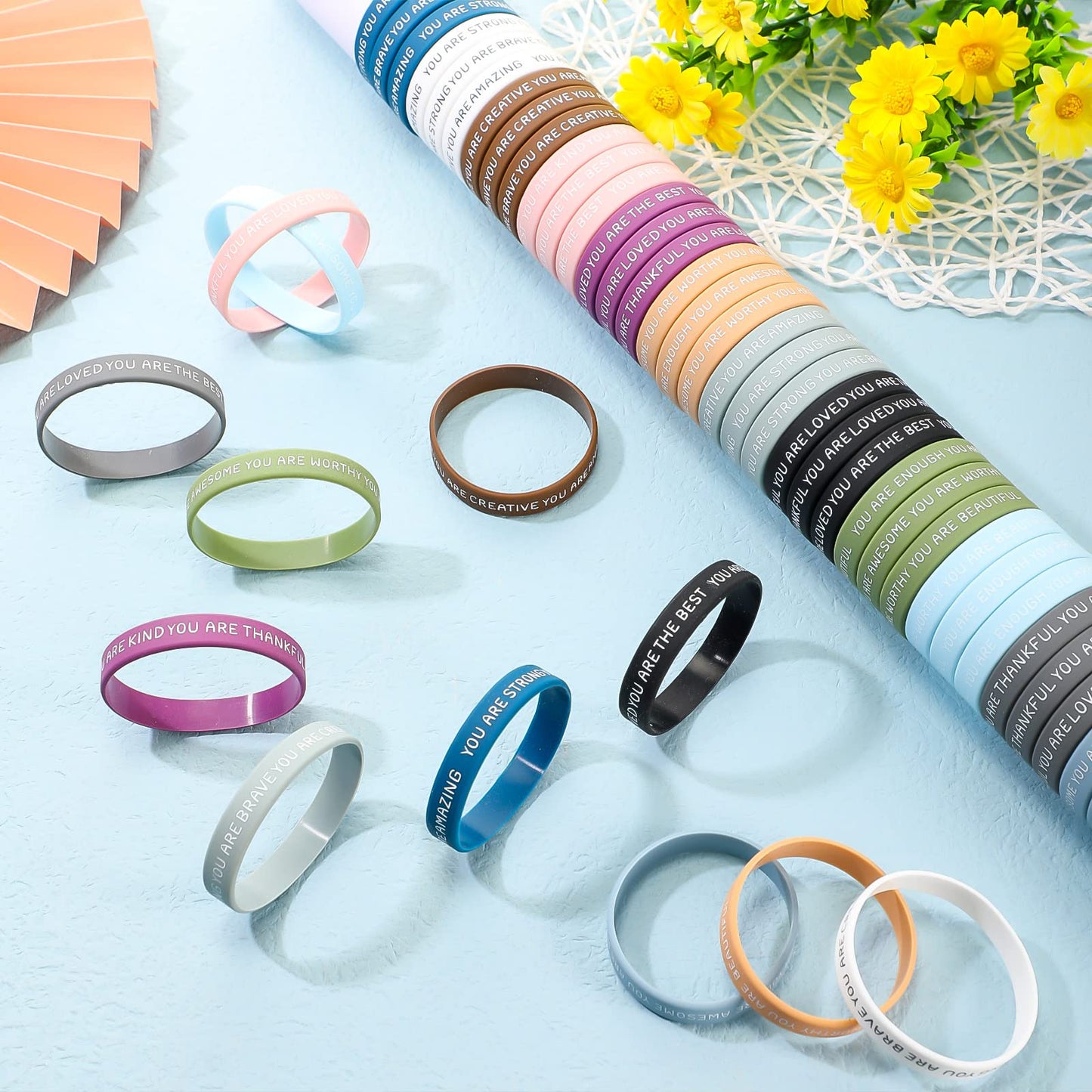Roowest 120 Pcs Motivational Wristbands Bulk for Students – 12 Styles Inspirational Silicone Bracelets