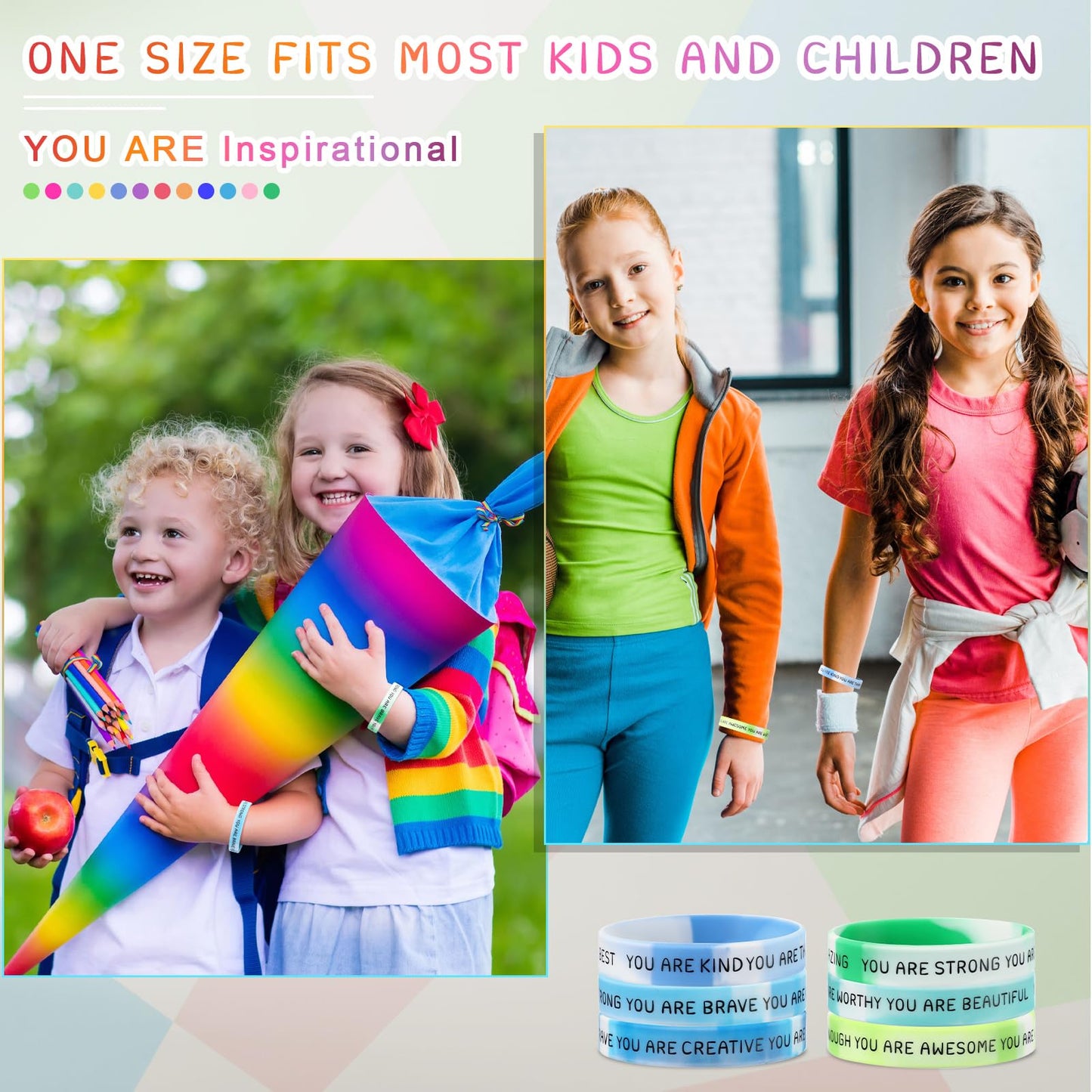 Roowest 120 Pcs Motivational Silicone Wristbands – Gradient Color Inspirational Bracelets for Students, Gifts & Prizes