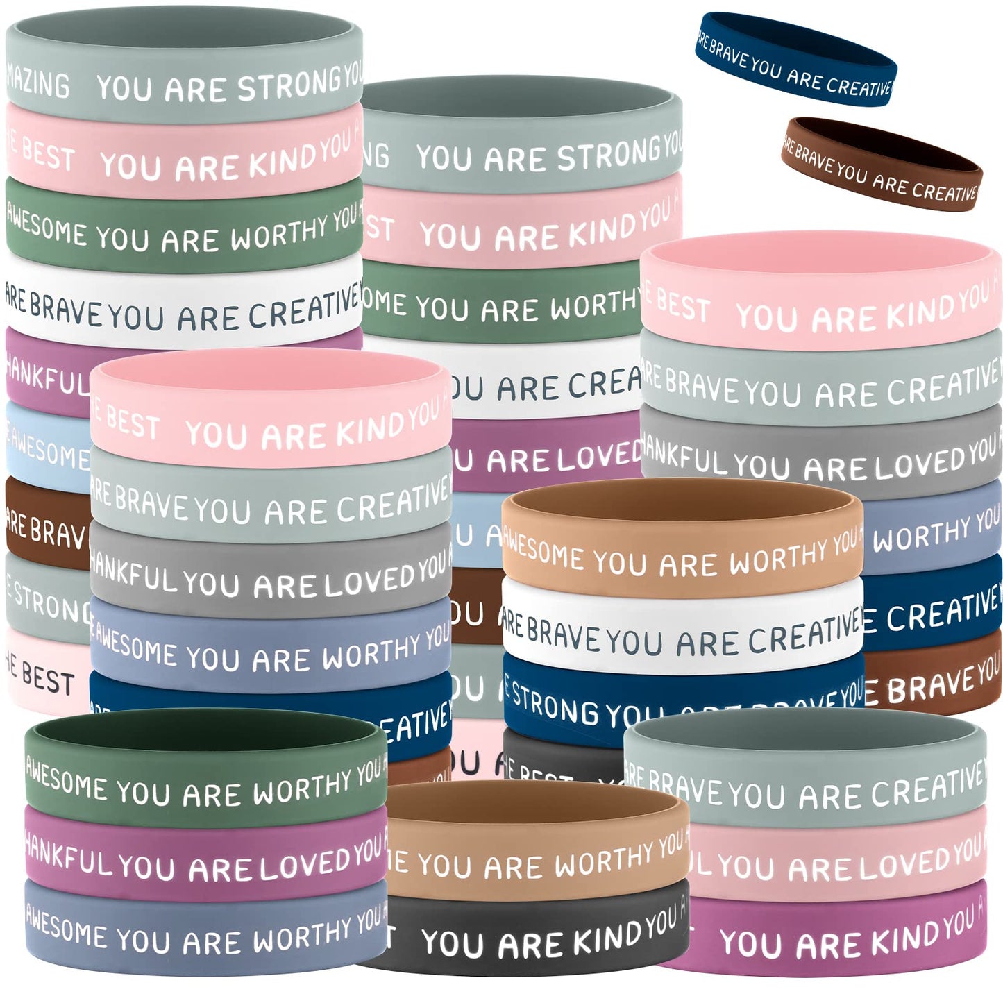 Roowest 120 Pcs Motivational Wristbands Bulk for Students – 12 Styles Inspirational Silicone Bracelets