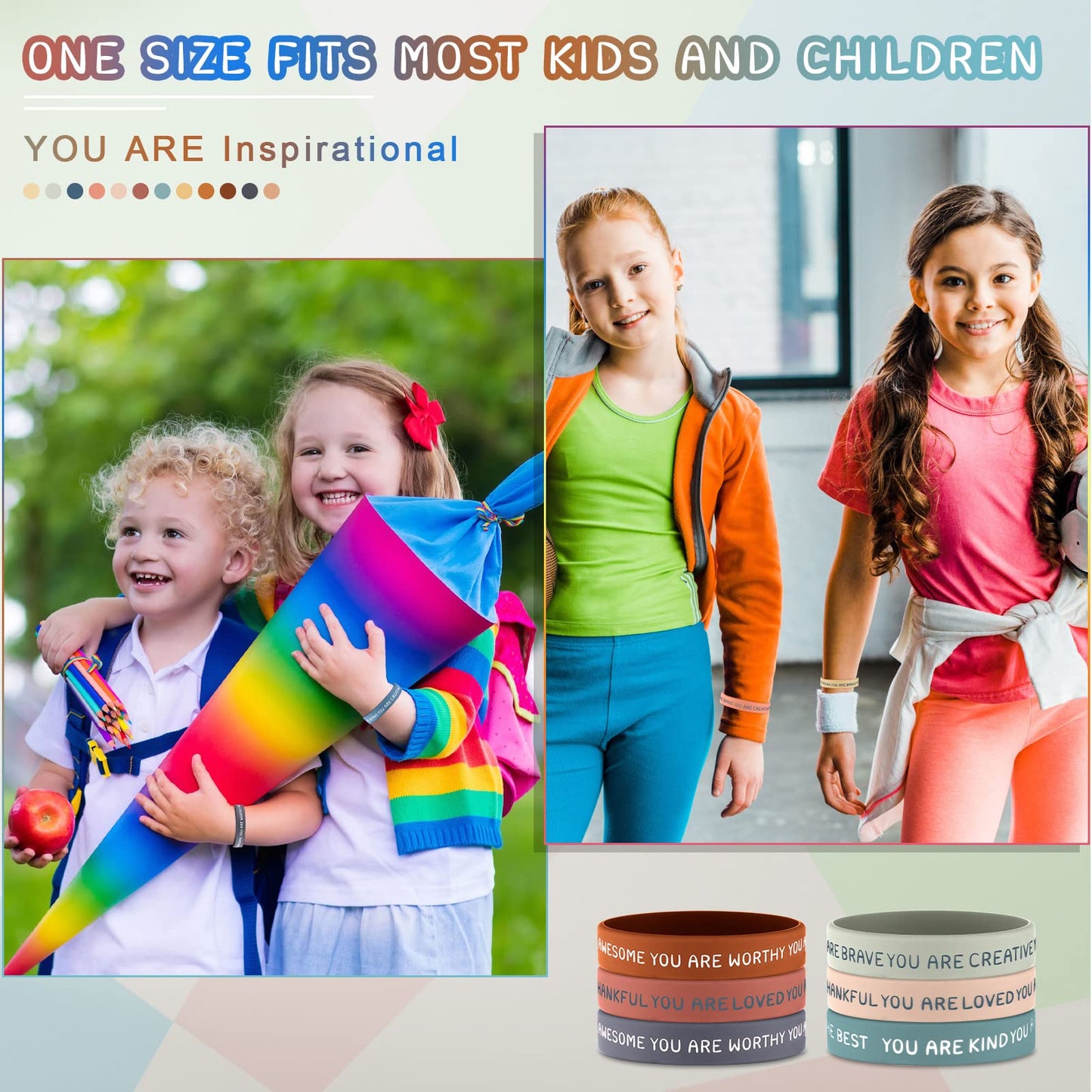 Roowest 120 Pcs Motivational Wristbands – Kids Silicone Bracelets