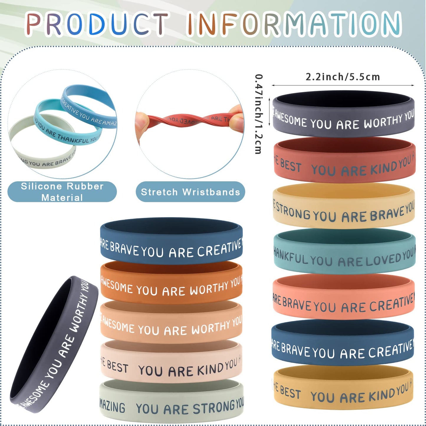 Roowest 120 Pcs Motivational Wristbands – Kids Silicone Bracelets