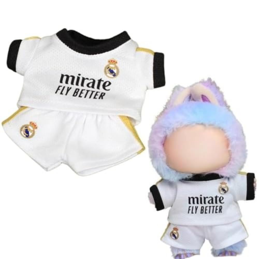 Roozxbscen 2-Piece Soccer Outfit for Labubu Dolls - Breathable Jersey & Shorts, 17cm, White
