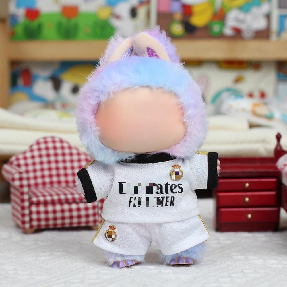 Roozxbscen 2-Piece Soccer Outfit for Labubu Dolls - Breathable Jersey & Shorts, 17cm, White