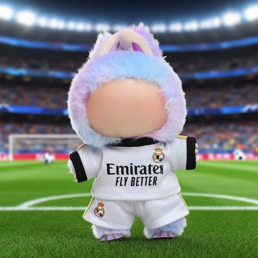 Roozxbscen 2-Piece Soccer Outfit for Labubu Dolls - Breathable Jersey & Shorts, 17cm, White