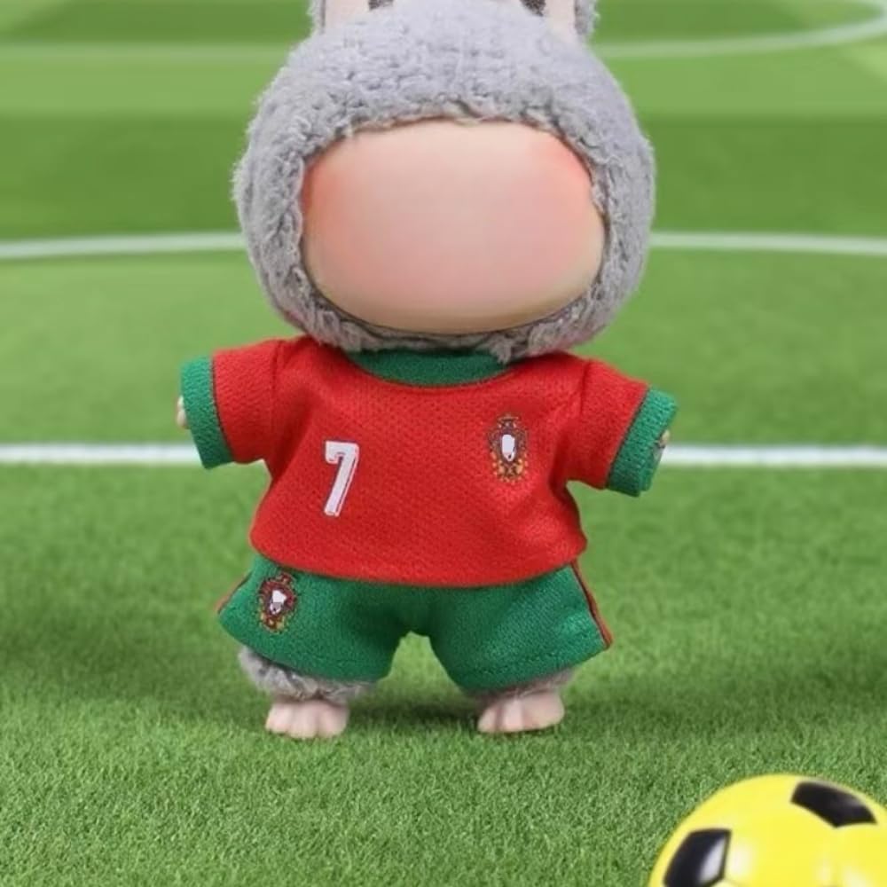 Roozxbscen Labubu 2-Piece Soccer Outfit for 17cm Dolls – Breathable Jersey & Elastic Shorts