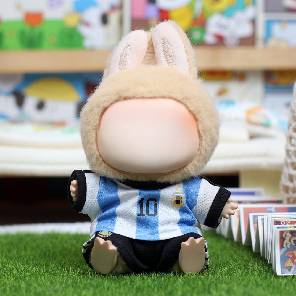 Roozxbscen Labubu 2-Piece Soccer Outfit for 17cm Dolls – Breathable Jersey & Shorts
