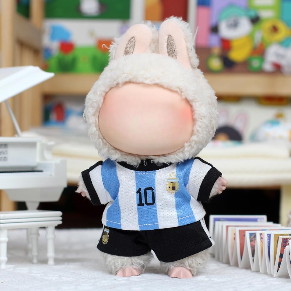 Roozxbscen Labubu 2-Piece Soccer Outfit for 17cm Dolls – Breathable Jersey & Shorts