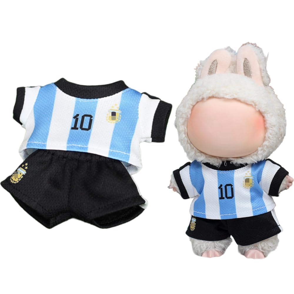Roozxbscen Labubu 2-Piece Soccer Outfit for 17cm Dolls – Breathable Jersey & Shorts