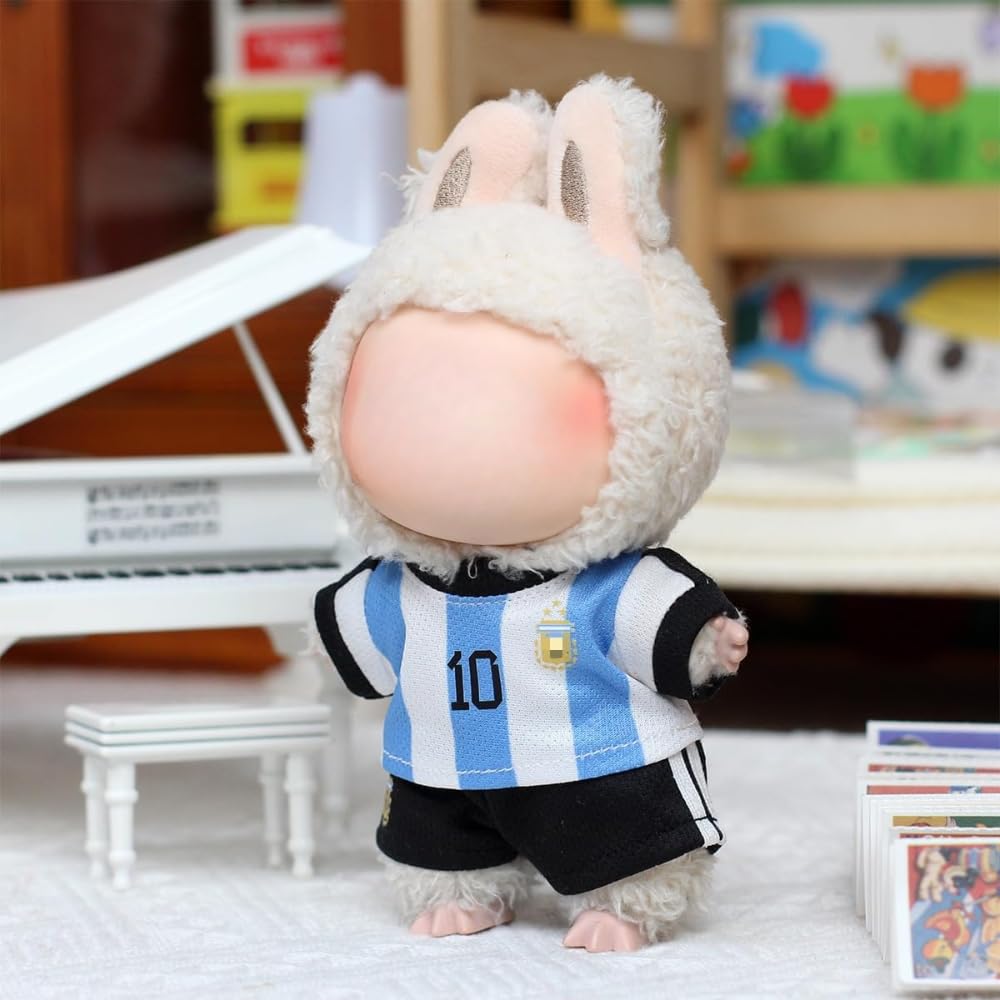 Roozxbscen Labubu 2-Piece Soccer Outfit for 17cm Dolls – Breathable Jersey & Shorts