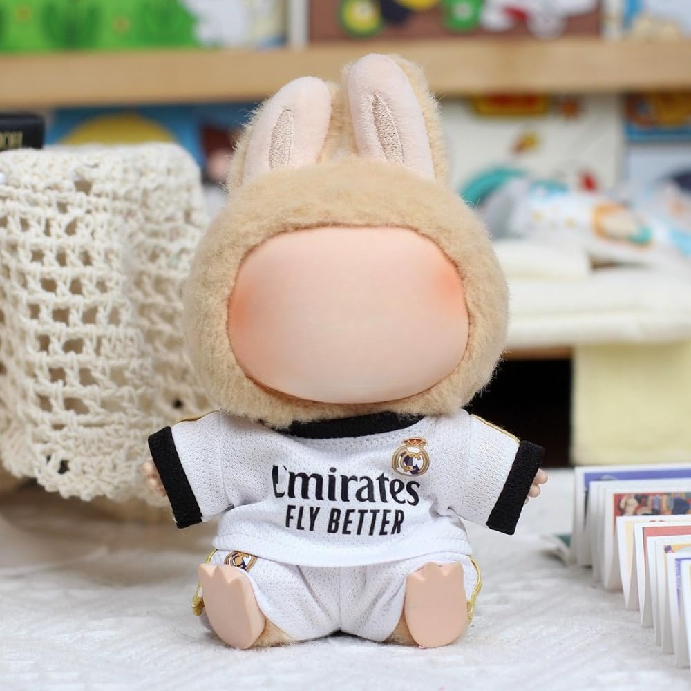 Roozxbscen 2-Piece Soccer Outfit for Labubu Dolls - Breathable Jersey & Shorts, 17cm, White