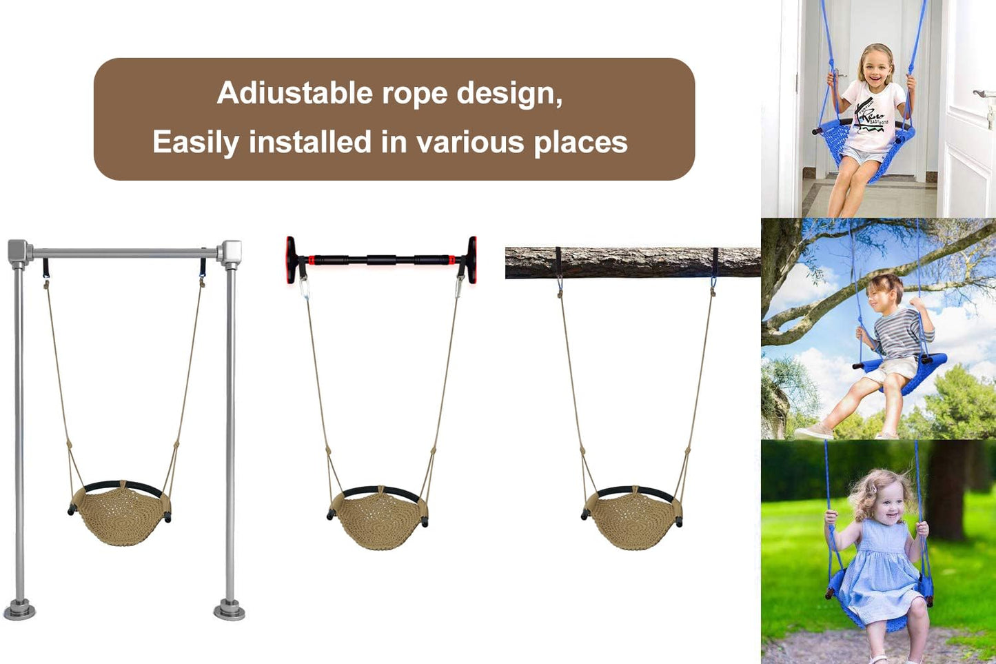 ROPECUBE Hand-Knitting Toddler Swing – Adjustable Rope Seat for Indoor & Outdoor Play
