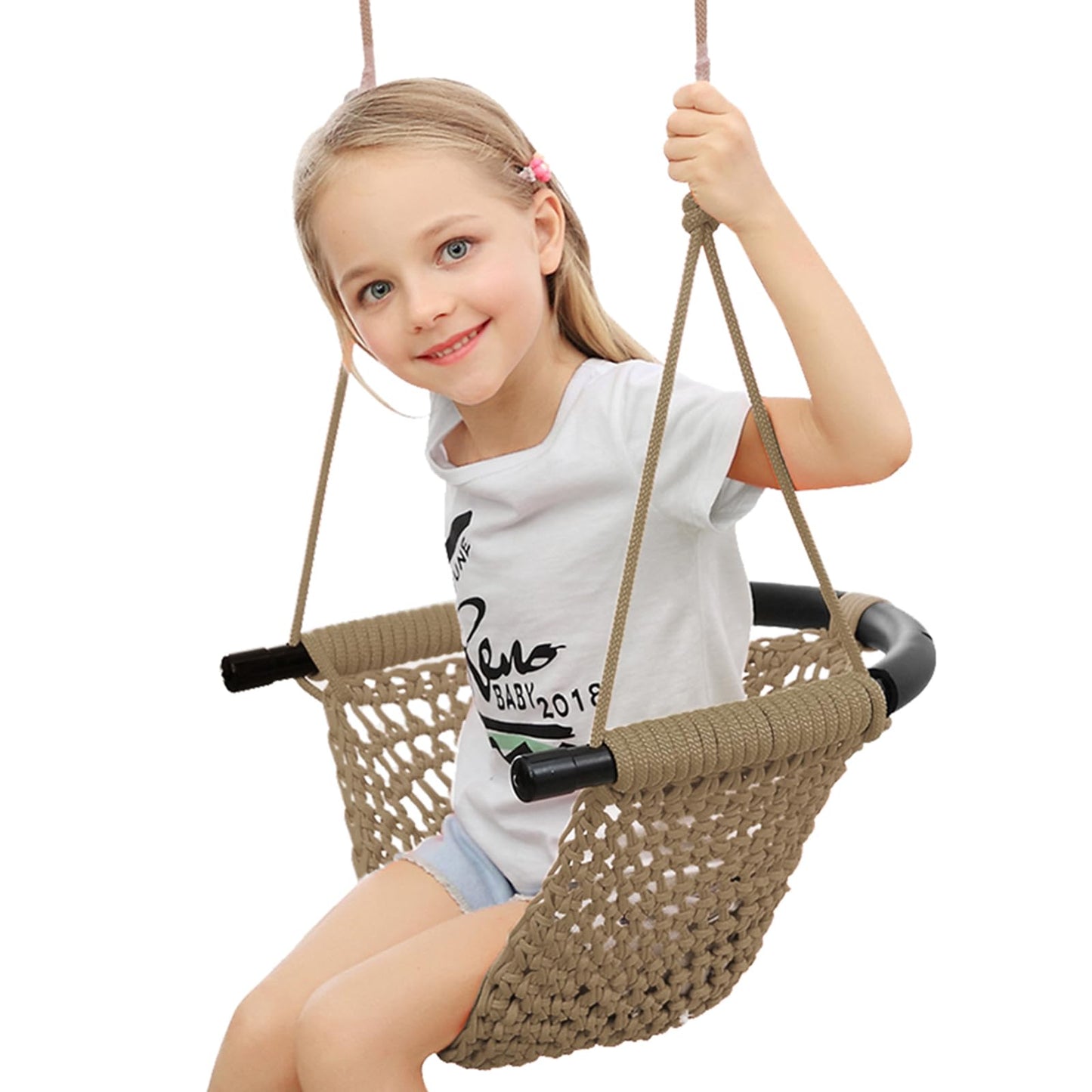 ROPECUBE Hand-Knitting Toddler Swing – Adjustable Rope Seat for Indoor & Outdoor Play