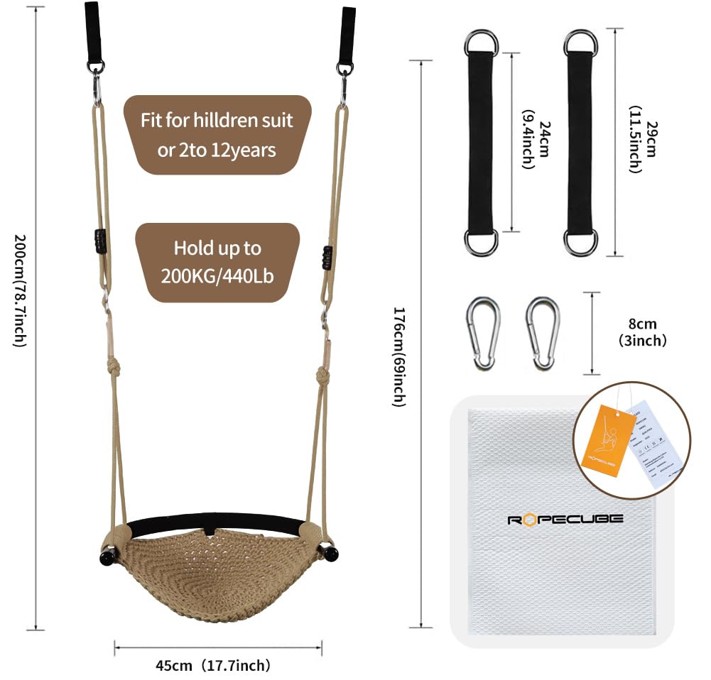ROPECUBE Hand-Knitting Toddler Swing – Adjustable Rope Seat for Indoor & Outdoor Play