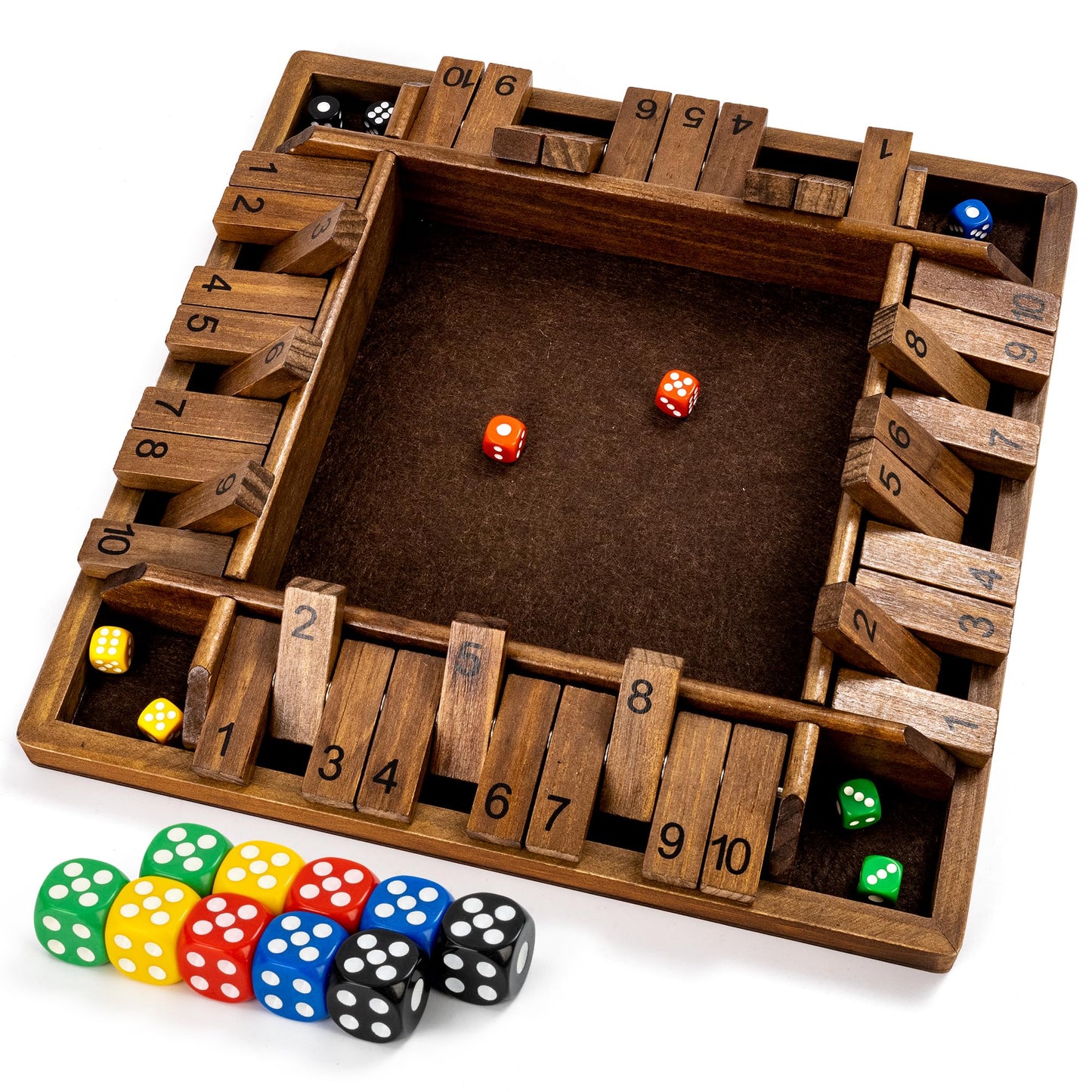 ropoda 14-Inch 4-Way Shut the Box Game – Vintage Wooden Dice Board for 2-4 Players