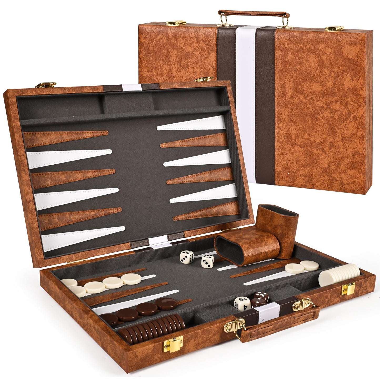 ropoda Backgammon Board Game Set (15 Inches) – Portable Leather Case