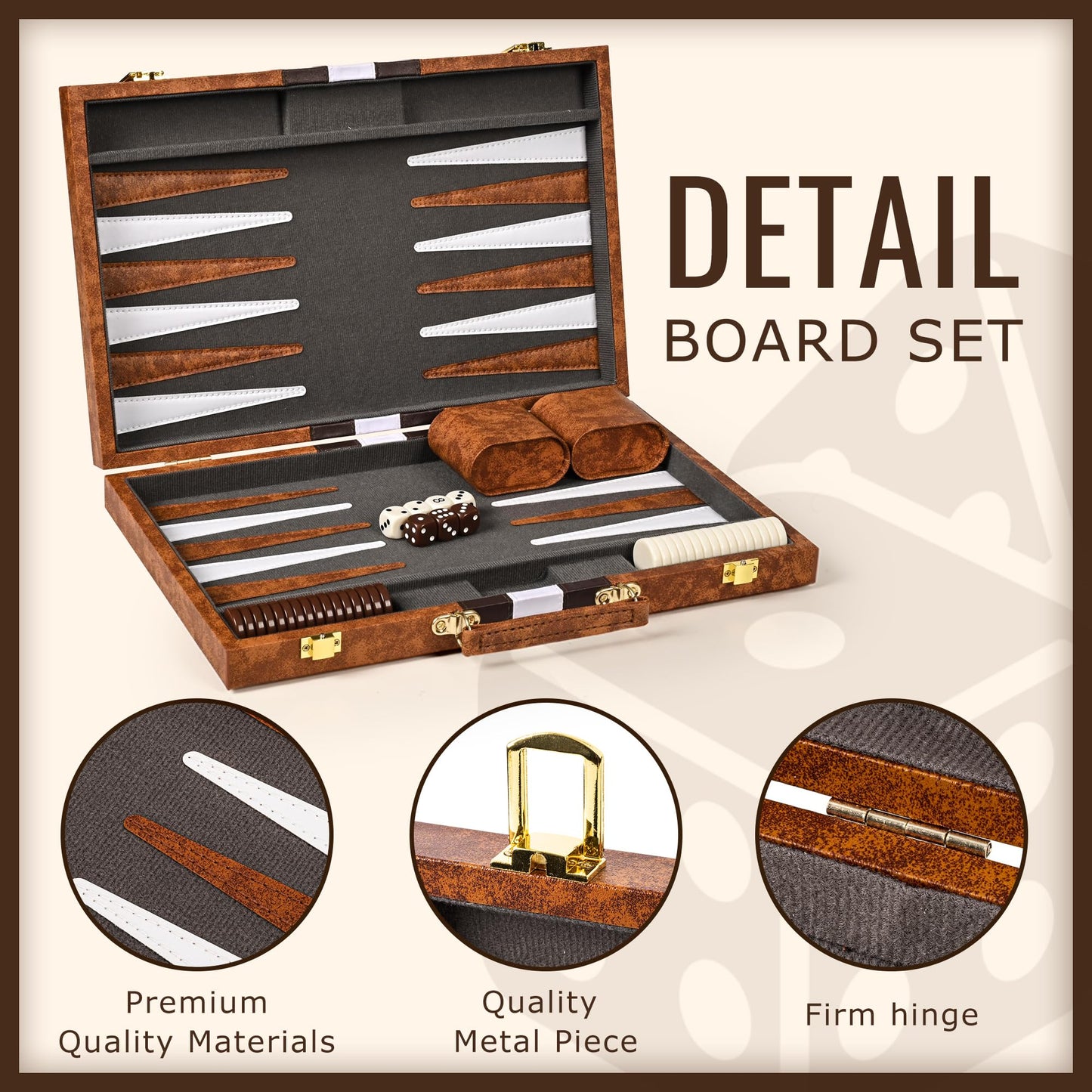 ropoda Backgammon Board Game Set (15 Inches) – Portable Leather Case