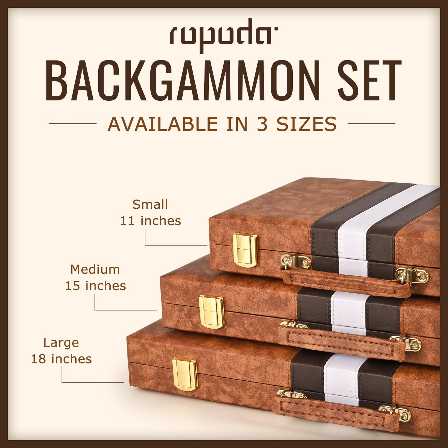ropoda Backgammon Board Game Set (15 Inches) – Portable Leather Case