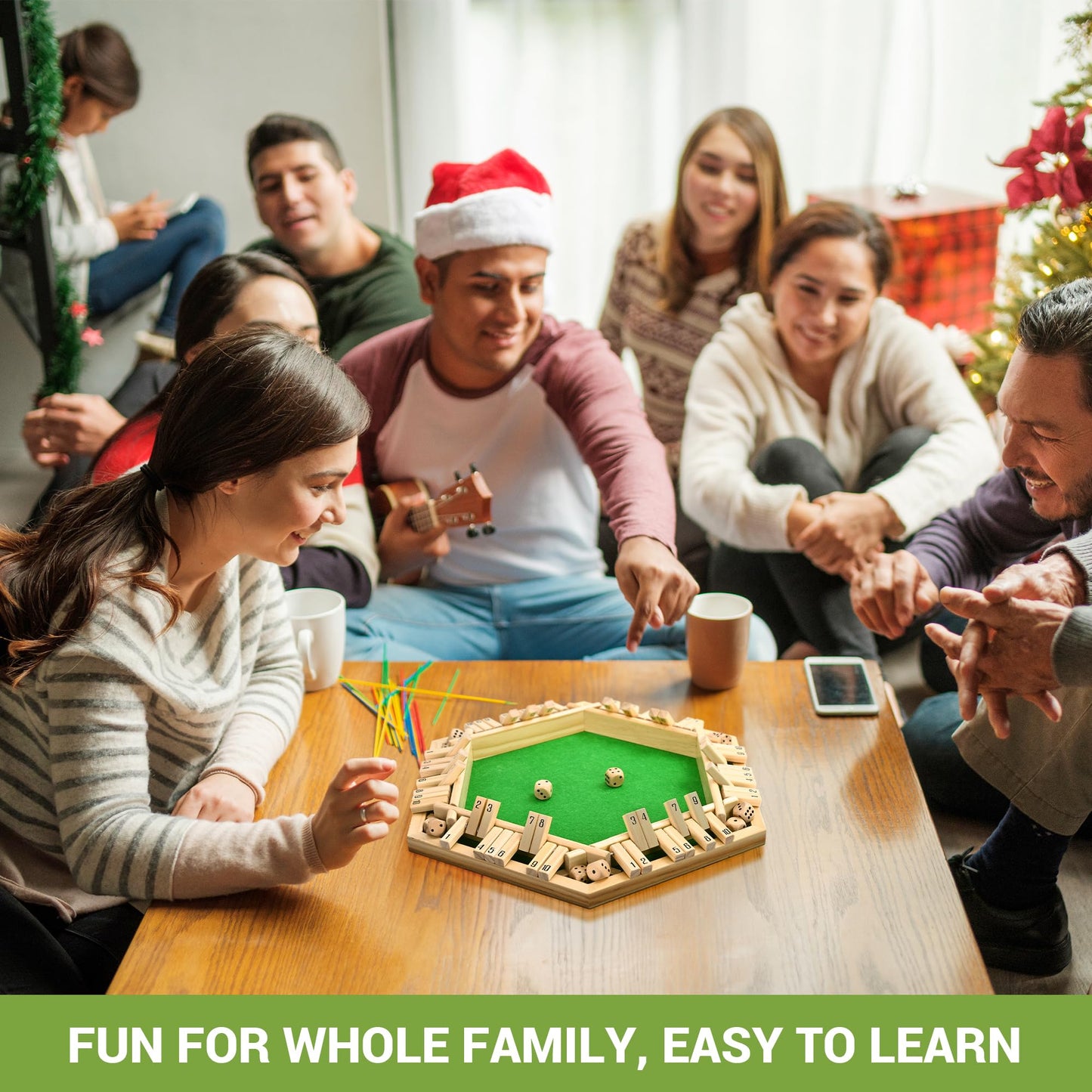 ropoda Shut The Box Game – Upgraded Wooden Dice Game for 1-6 Players, Family Fun