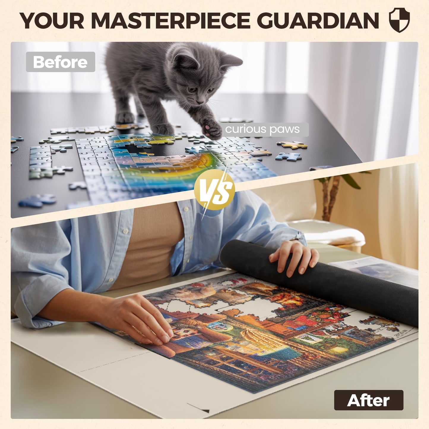 ropoda 1500-Piece Puzzle Mat Roll Up with 4 Trays – Portable Puzzle Keeper (White)