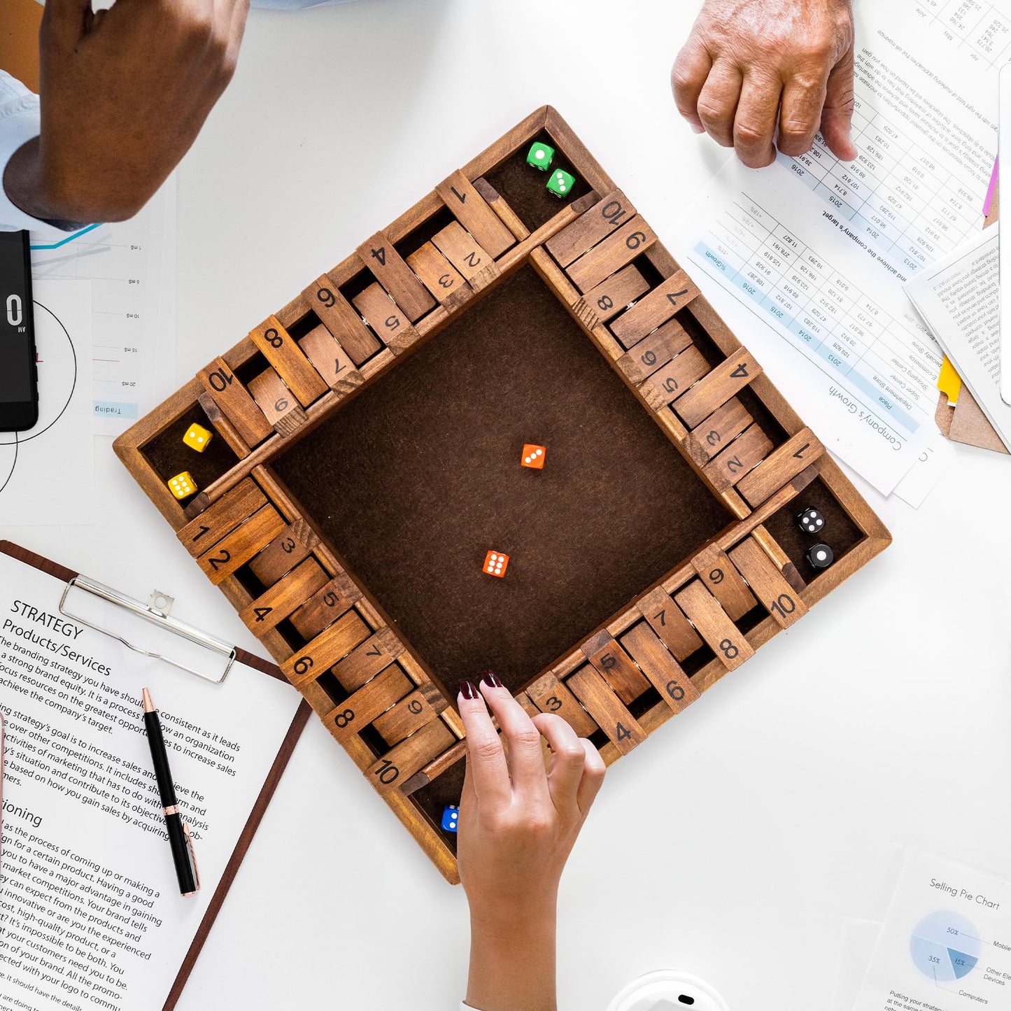 ropoda 14-Inch 4-Way Shut the Box Game – Vintage Wooden Dice Board for 2-4 Players