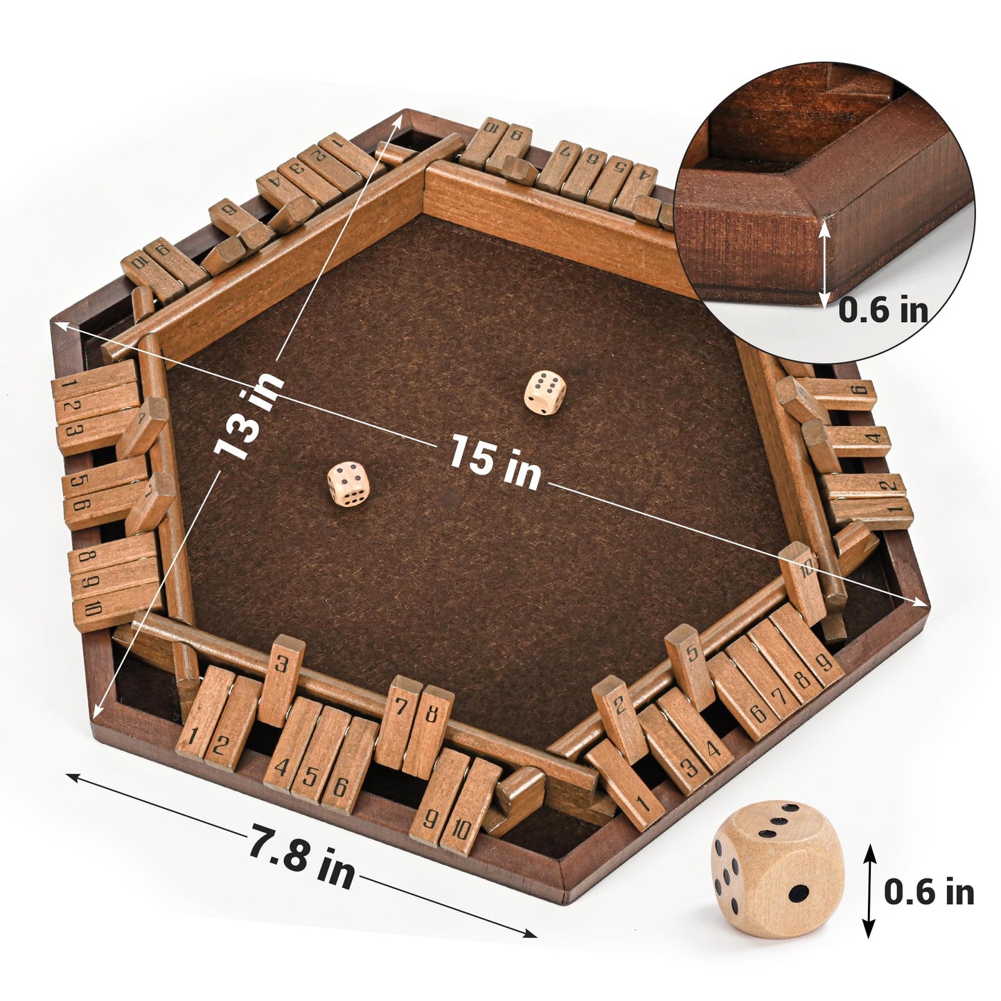 ropoda 6-Way Shut The Box Game – Upgraded Wooden Dice Game for 1-6 Players | Family Night Fun