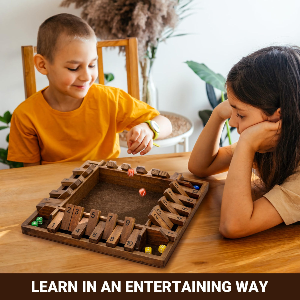 ropoda 14-Inch 4-Way Shut the Box Game – Vintage Wooden Dice Board for 2-4 Players