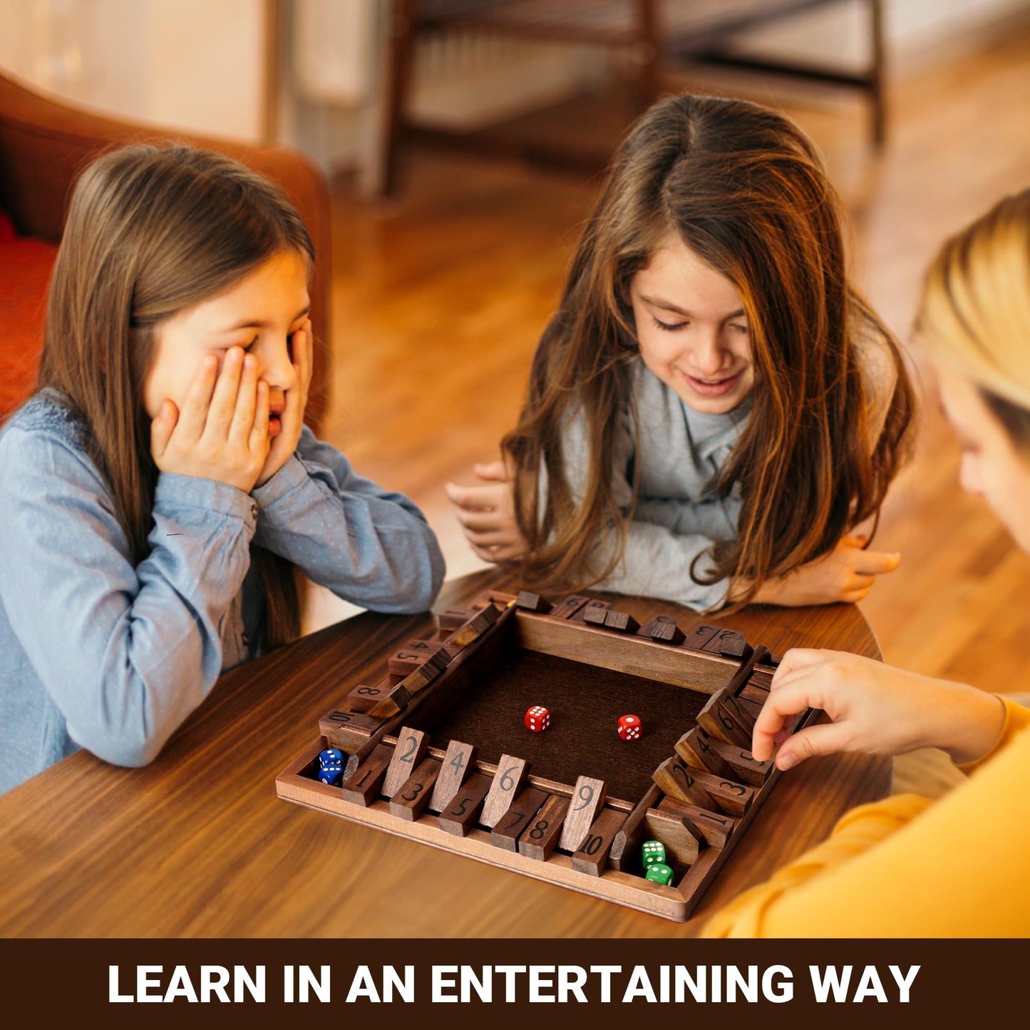 ropoda 12-Inch 4-Way Shut The Box Dice Board Game – 2-4 Players, Large Wooden Board