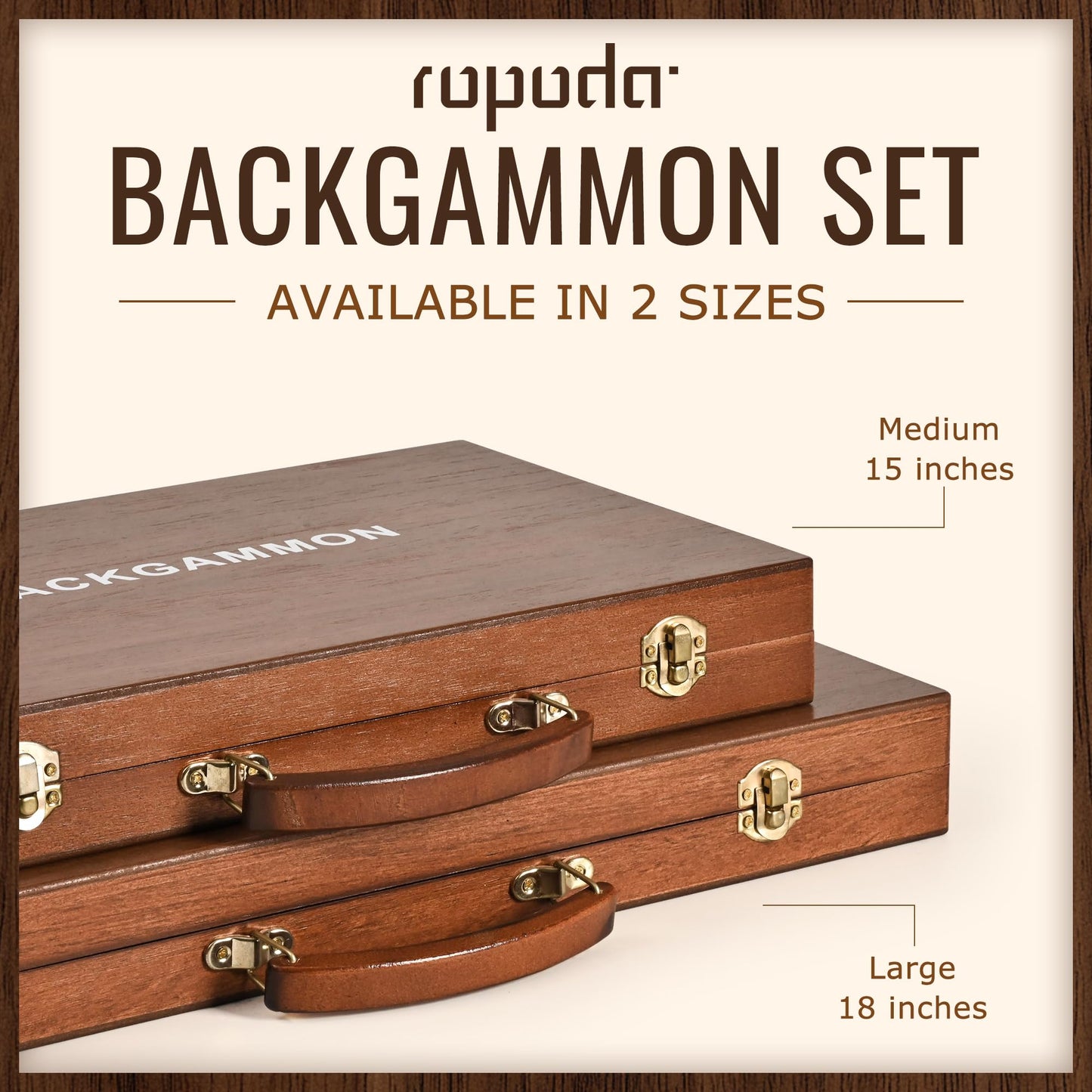 Ropoda Sapele Wood Backgammon Board Set (15-Inch) – Portable Classic Strategy Game