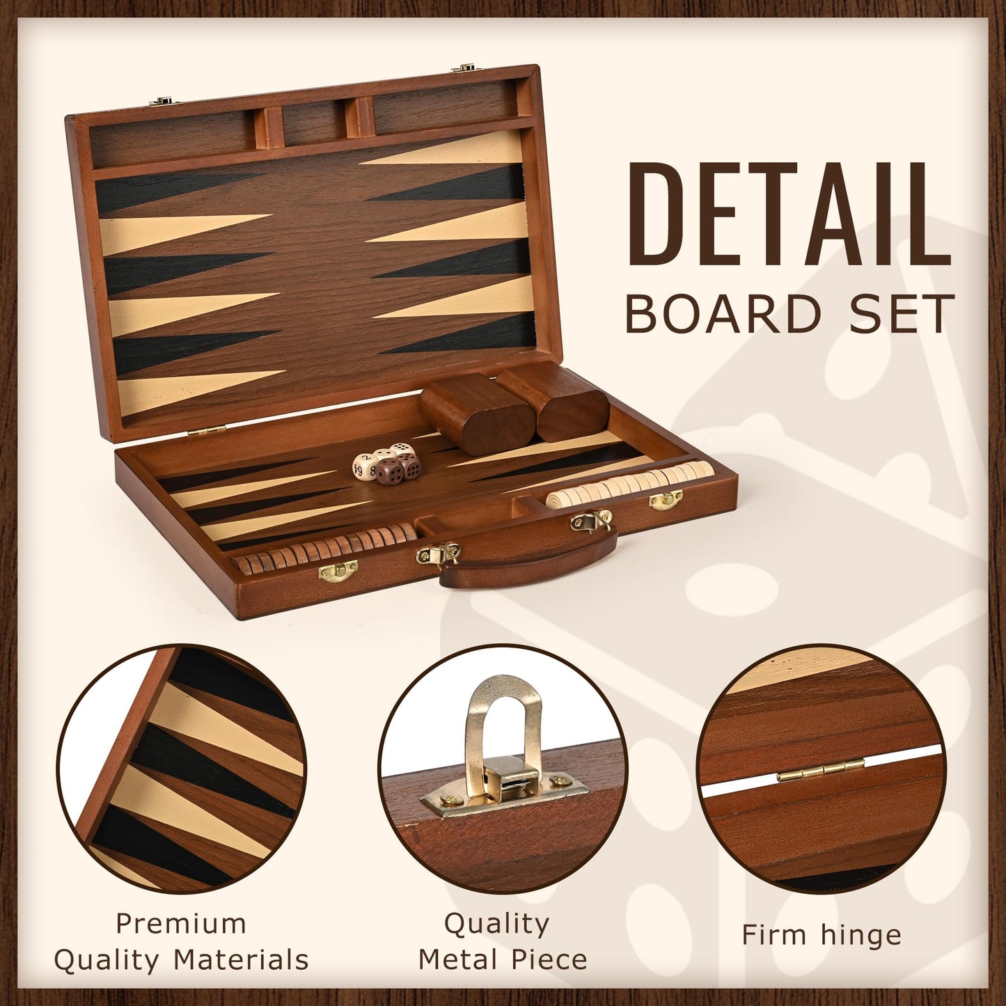 Ropoda Sapele Wood Backgammon Board Set (15-Inch) – Portable Classic Strategy Game